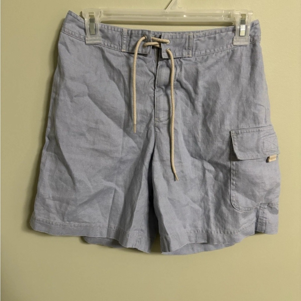 J. Jill Board Shorts 100% Linen Cargo Pockets Size 4 Light Blue Vintage